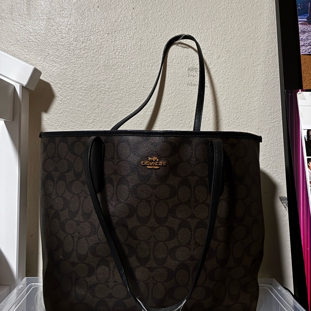 Coach Brown and Black Monogram Tote Bag